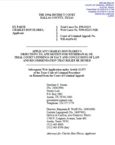Charles Don Flores Case - Objections to District Court Judge's Recommendations (10/15/2018)